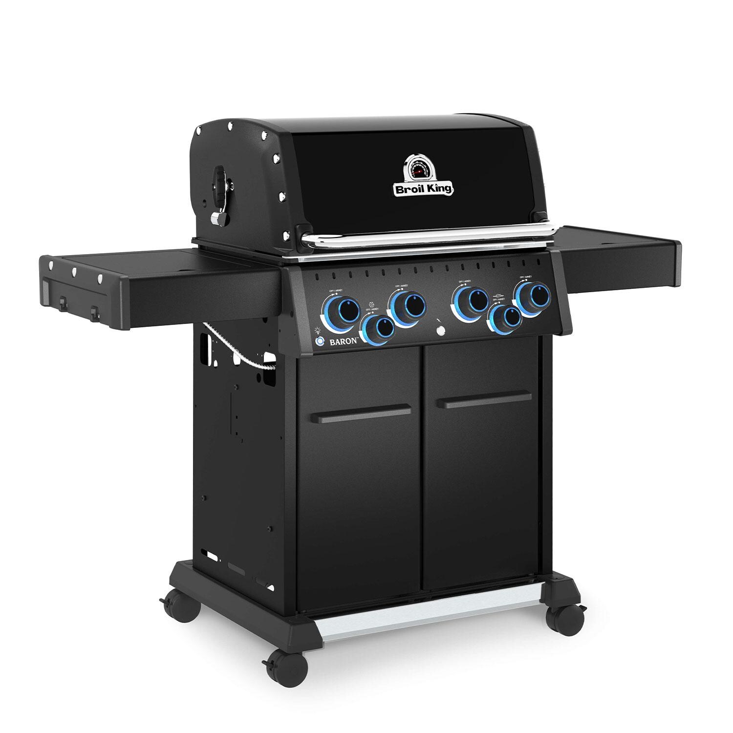Broil King 674144 Baron 420 Pro Shadow 4 Burner Propane Grill - Lid Down - Angled Right - White Background thumbnail