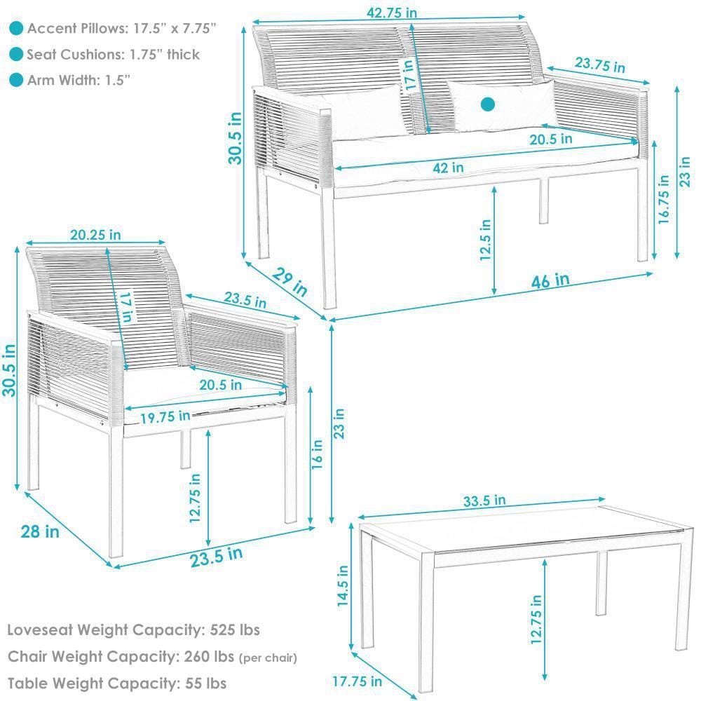 Ultimate Patio 4-Piece Black Resin Rattan Outdoor Patio Furniture Set - Dimensional thumbnail