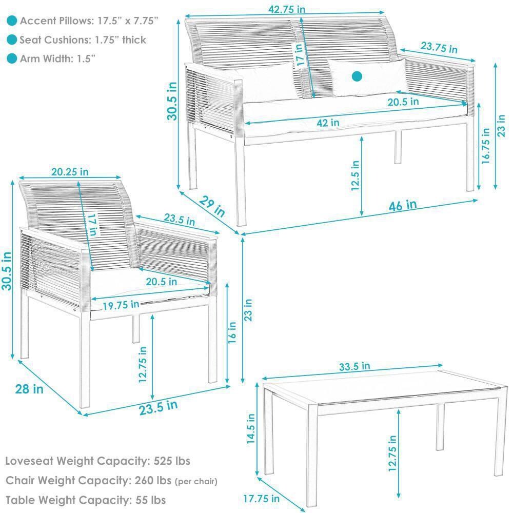 Ultimate Patio 4-Piece Black Resin Rattan Outdoor Patio Furniture Set - Dimensional thumbnail