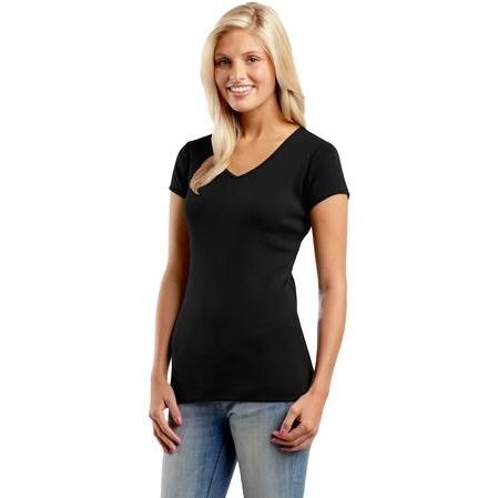 District Threads Ladies Perfect Fit 1x1 V-Neck T-Shirt 4XL - Jet Black