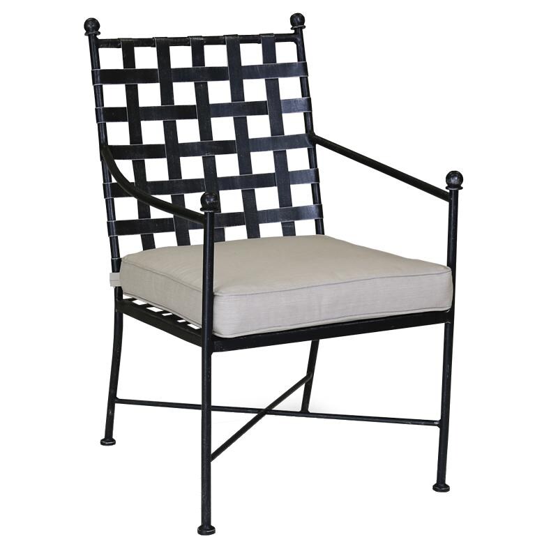 Provence Wrought Iron Patio Dining Arm Chair W/ Sunbrella Canvas Flax Cushion By Sunset West thumbnail