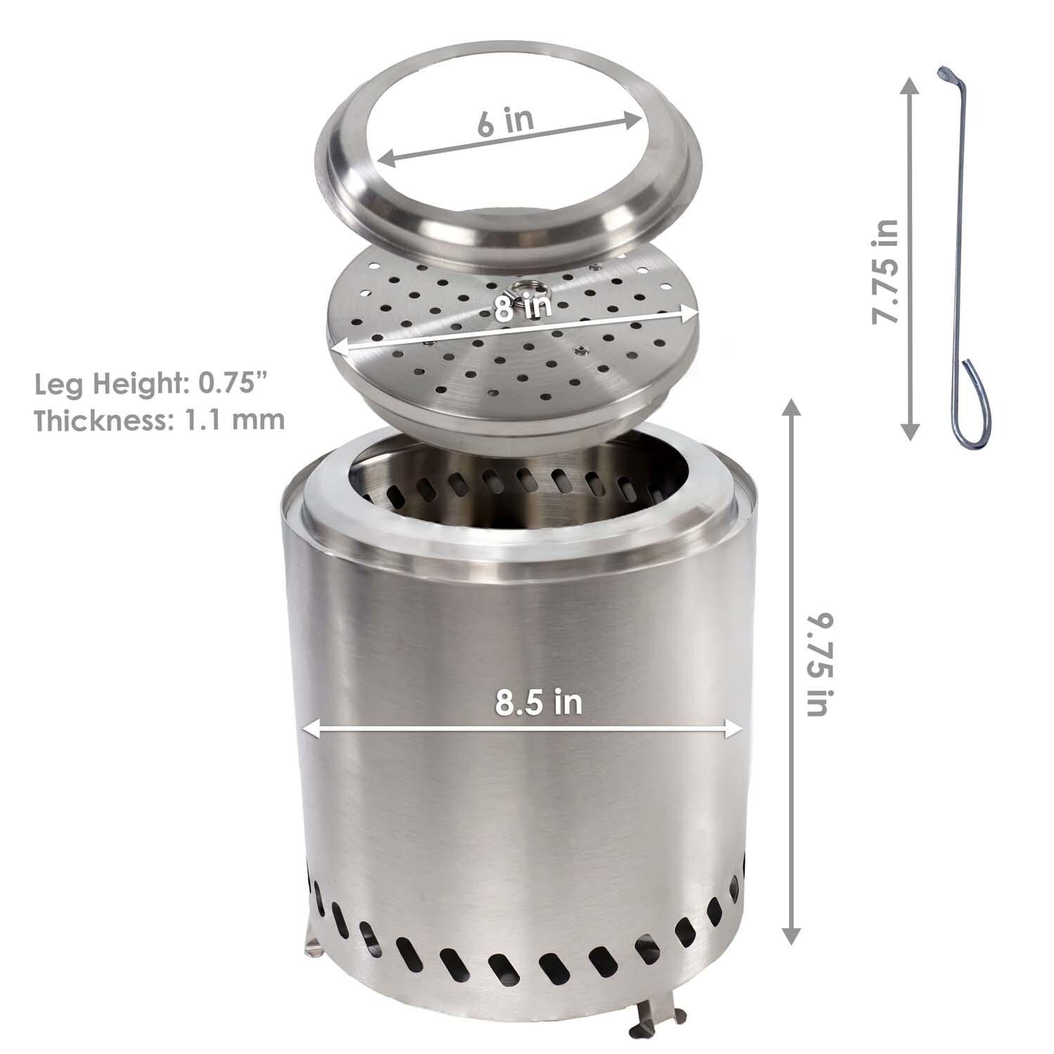 9 Inch Tabletop Smokeless Wood Burning Fire Pit in Stainless Steel By Ultimate Patio - Dimensional thumbnail