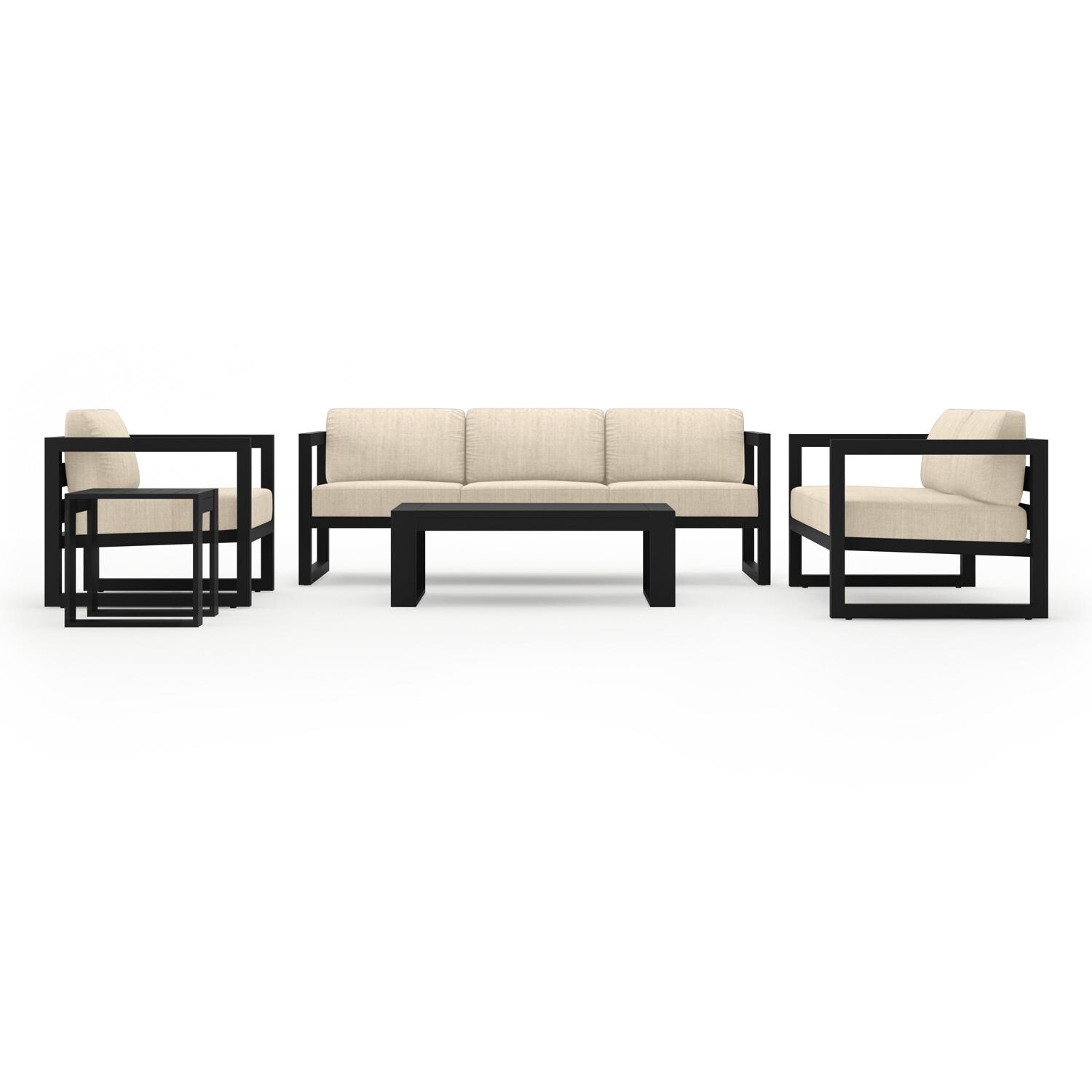 Misty Cove 5 Pc Aluminum Seating Set w/ Sofa in Black/Canvas Flax by Lakeview Outdoor Designs