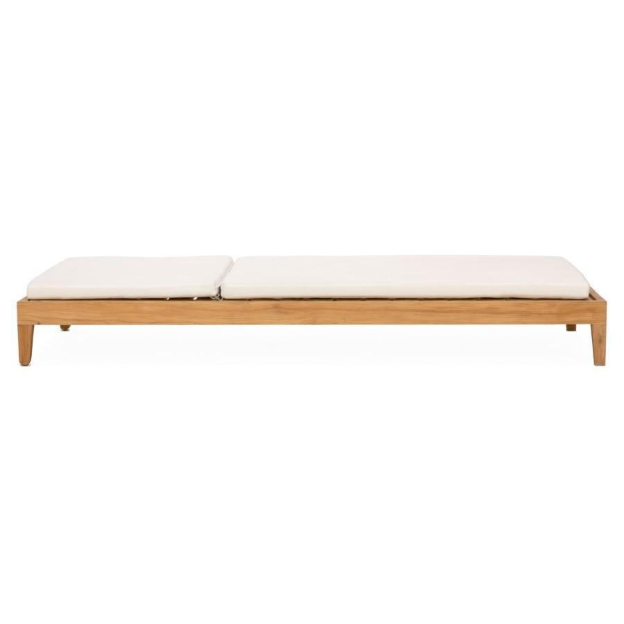Teak + Table Monday Teak Patio Chaise Lounge in Natural - Down Position, Side View - White Background thumbnail