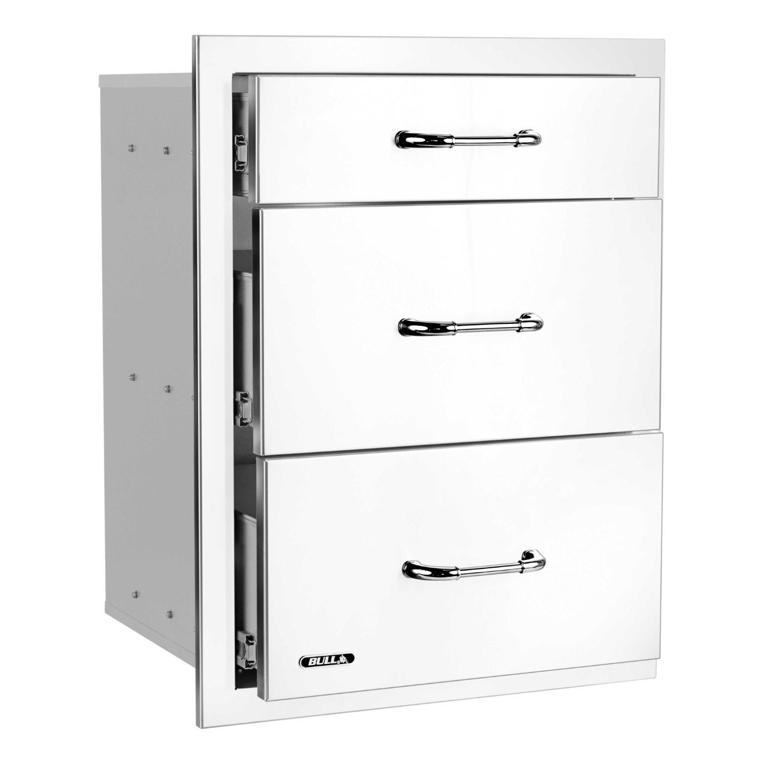Bull 58120 21-Inch Stainless Steel Triple Access Drawer W/ Reveal - Right Facing - Open - White Background thumbnail