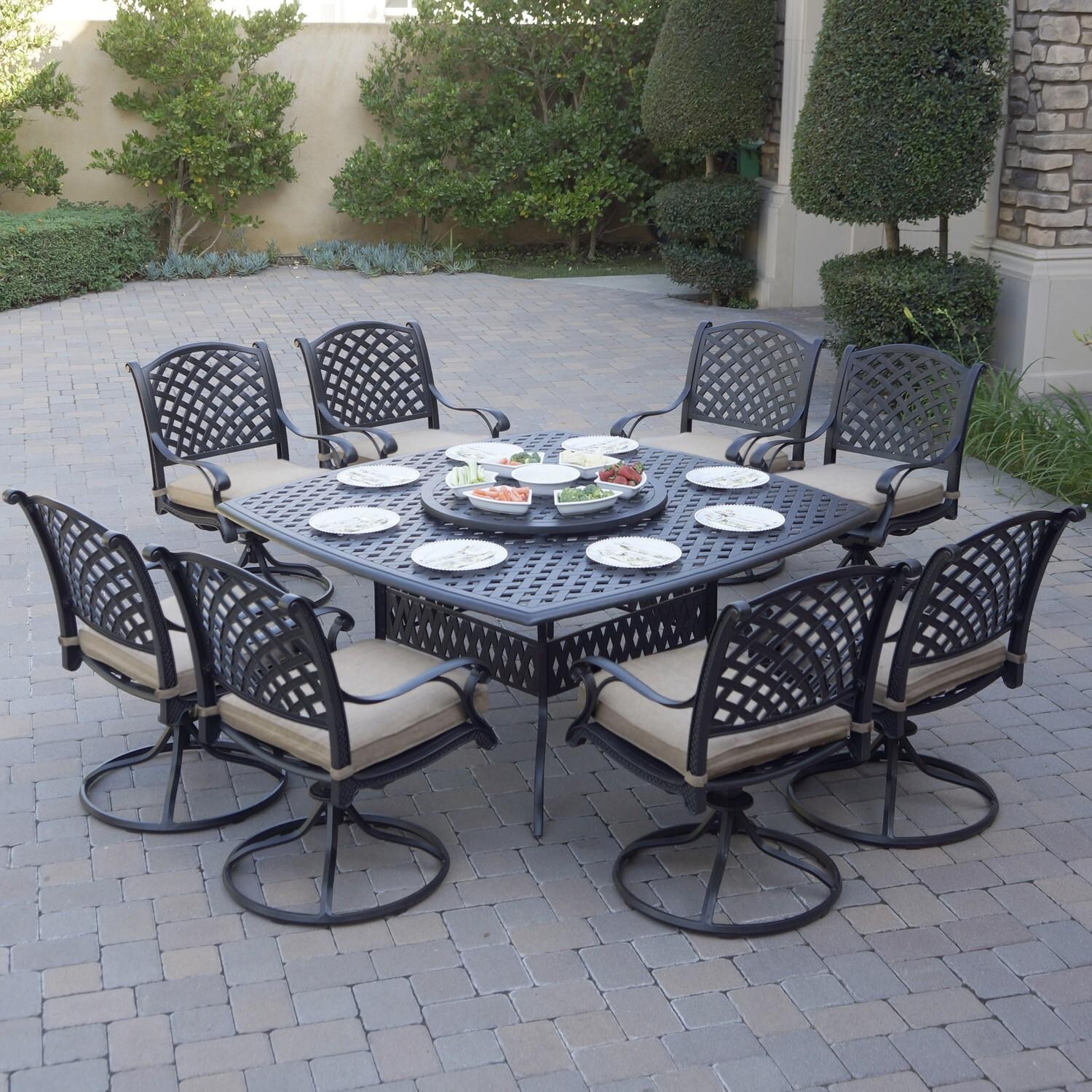 Darlee B/DL13-10PCAR-30W3930-S Nassau 10 Pc Cast Aluminum Dining Set in Antique Bronze w/ Beige Canvas Cushions - Set - Lifestyle thumbnail