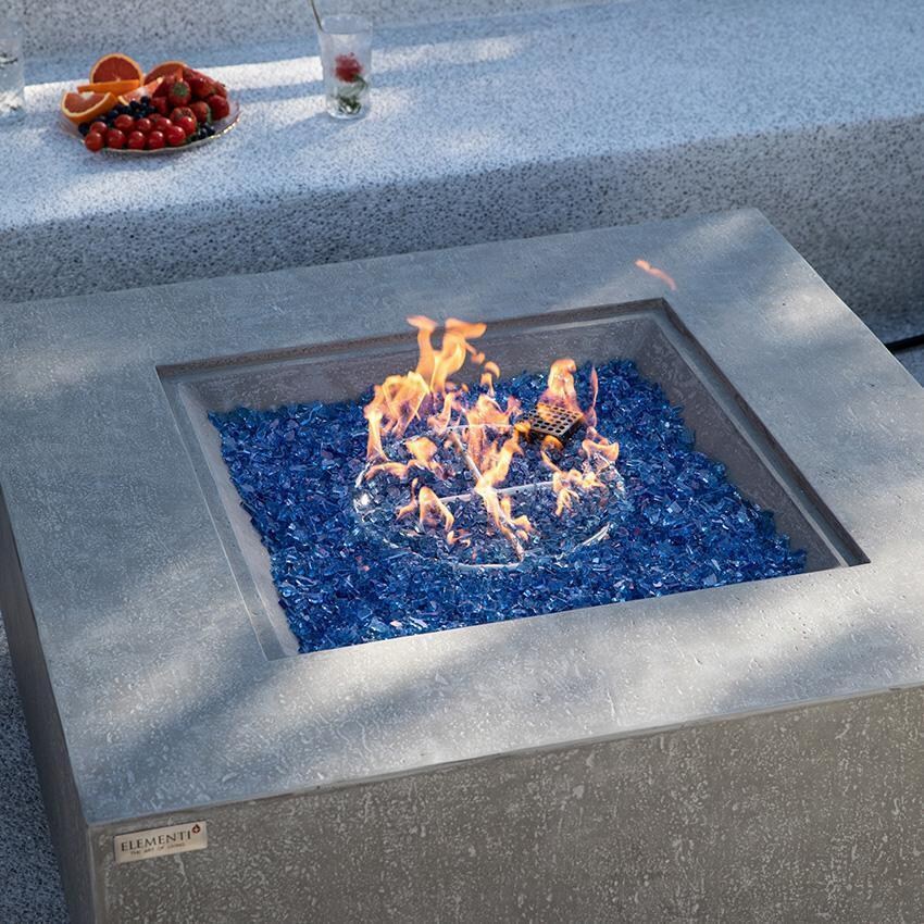 Victoria OFG413LG-LP 40 Inch Square Concrete Propane Fire Pit Table in Gray By Elementi - Fire Pit Table - On - Overhead View - Lifestyle thumbnail