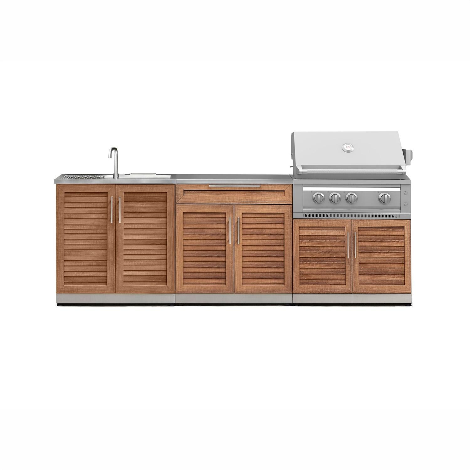 NewAge Products 71090 Classic Series 8 Ft Outdoor Kitchen Island w/ 33-in Propane Grill, Sink, Trash Bin, Door & Drawer in Grove/Stainless Steel - Island - White Background thumbnail