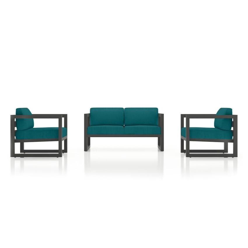 Misty Cove 3 Piece Seating Set in Slate w/Loveseat & Spectrum Peacock Cushions by Lakeview - Side View - White Background thumbnail