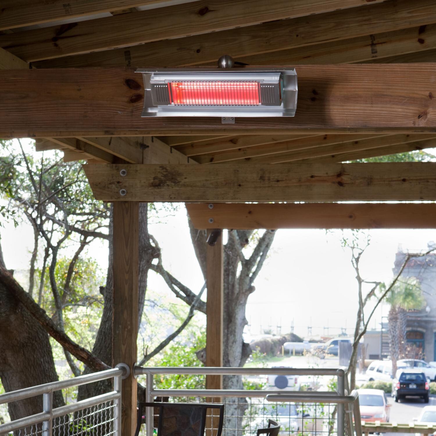 Ultimate Patio 2110 22 Inch 1500 Watt Electric Infrared Patio Heater - Stainless Steel - On Patio - Lifestyle thumbnail