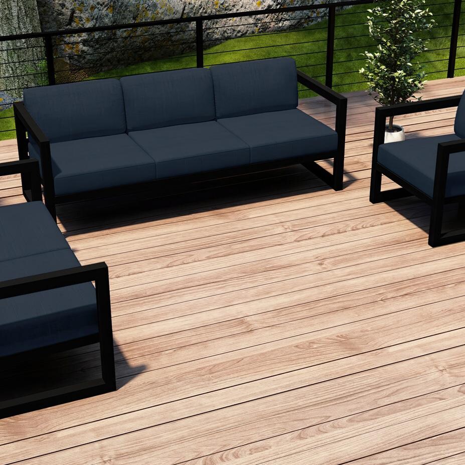 Misty Cove 3 Pc Aluminum Seating Set w/ Sofa in Black/Spectrum Indigo by Lakeview Outdoor Designs