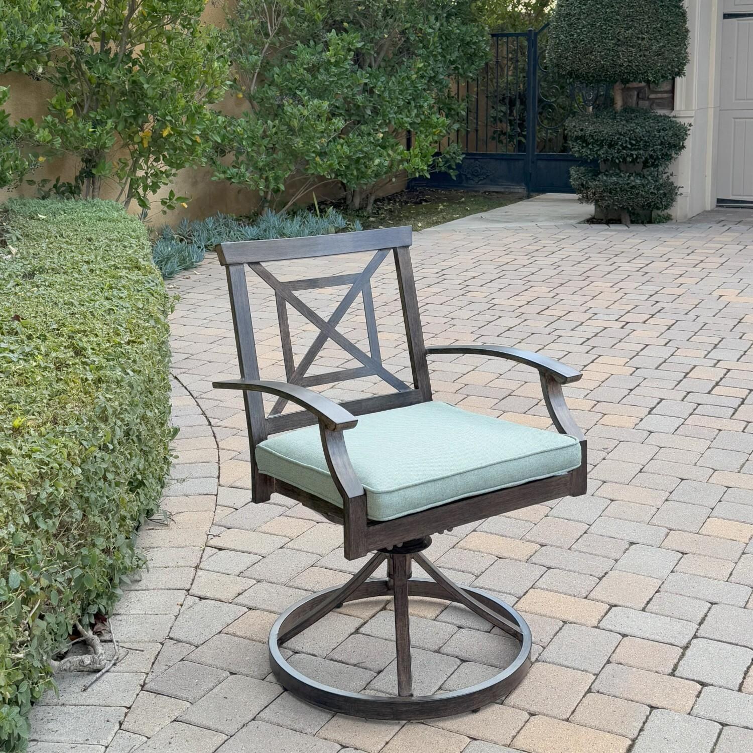 Atlantis 4 Pc Aluminum Dining Arm Chair Set in Walnut/Spa by Darlee - Chair Angled - Lifestyle thumbnail