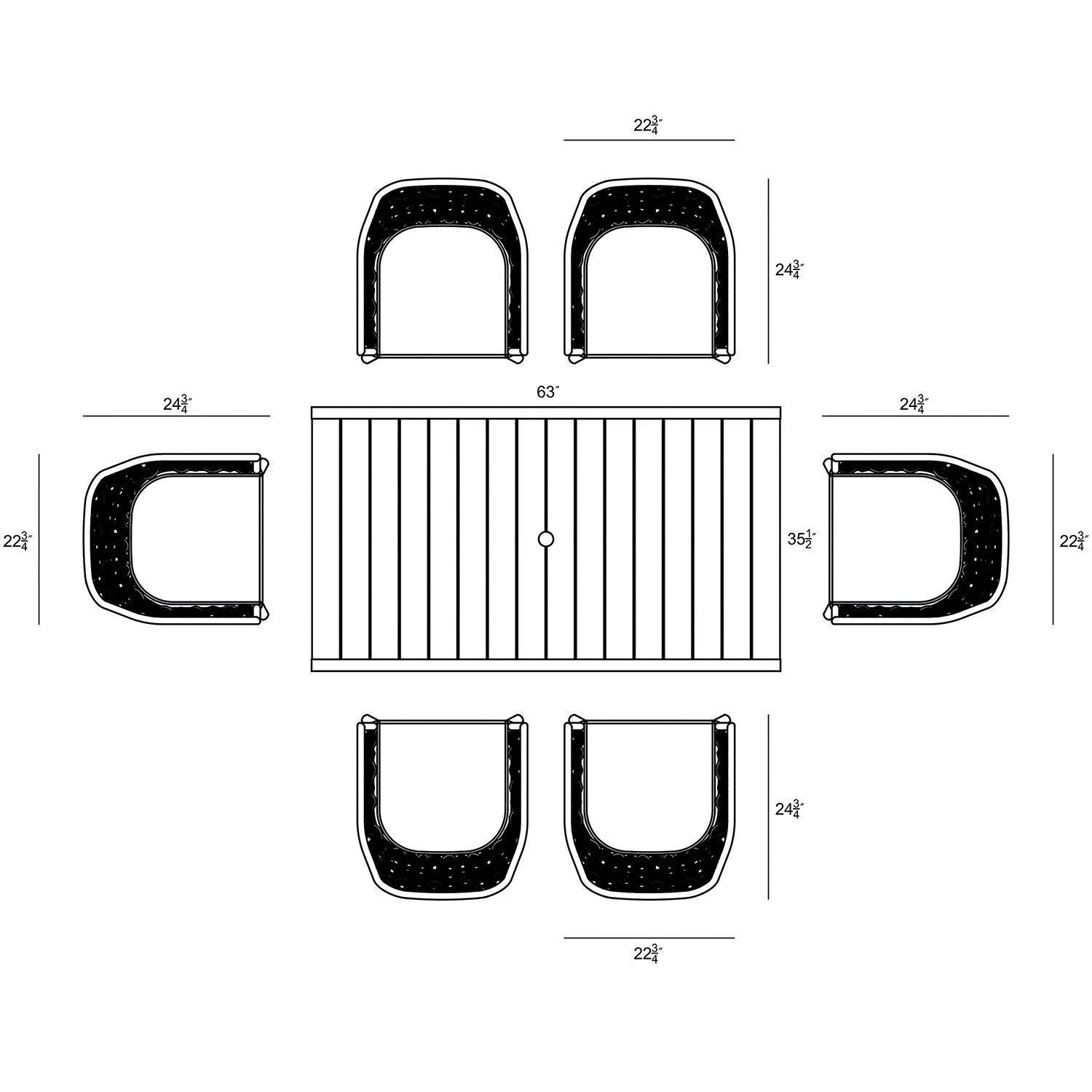 Chloe Bay 6 Seat Aluminum Rectangular Dining Table in Slate by Lakeview - Dimensional 2 thumbnail