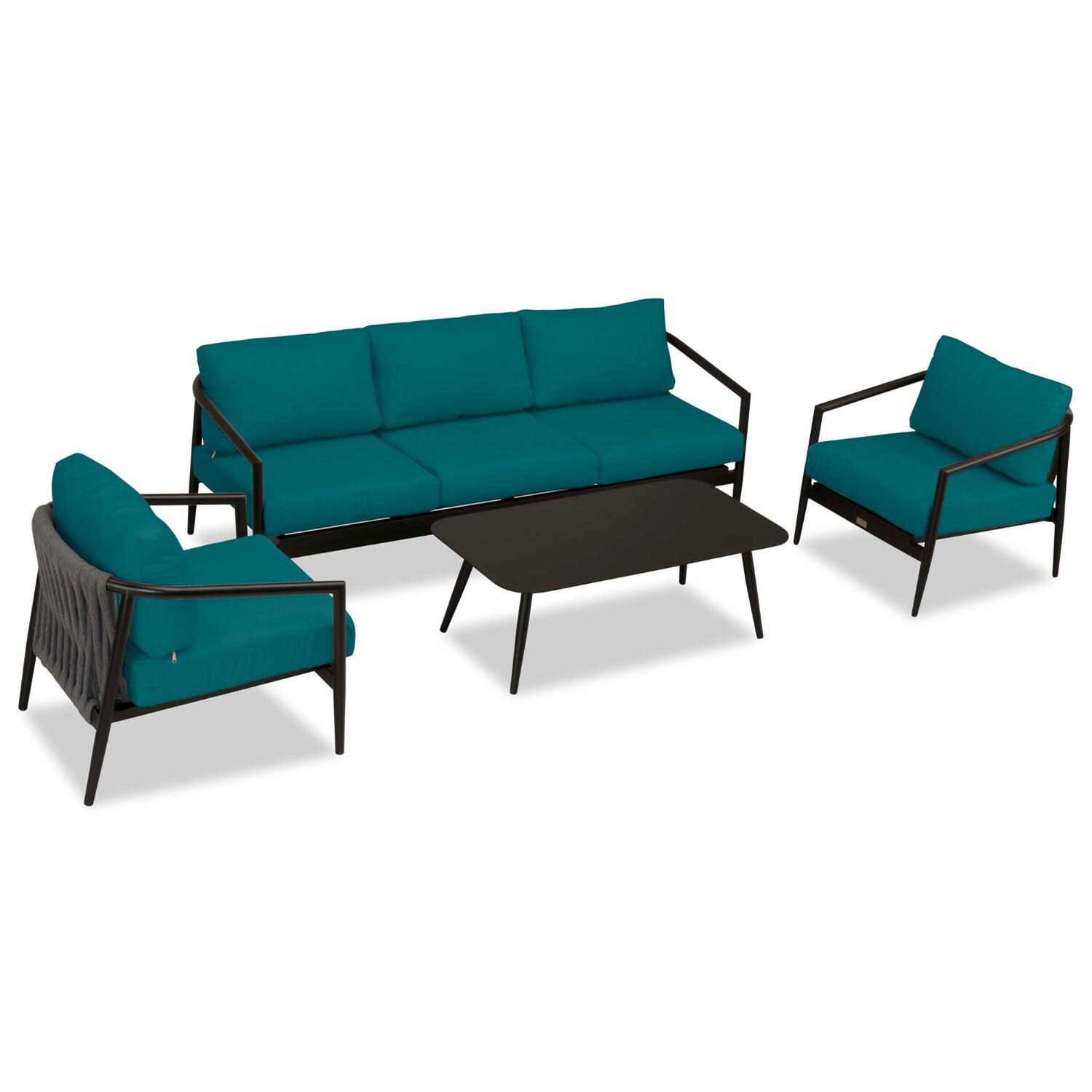 Lakeview Midnight Cove 4 Pc Aluminum Sofa Seating Set in Black/Carbon/Spectrum Peacock - Top - White Background thumbnail