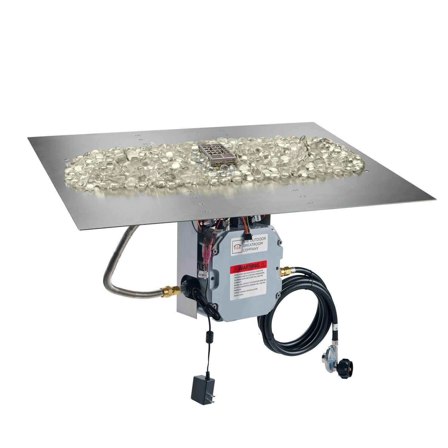 The Outdoor GreatRoom Company BP2424DSILP-B Crystal Fire Plus 24-in Linear Electronic Ignition Propane Gas Fire Pit Burner Plate - Crystals Added - White Background thumbnail