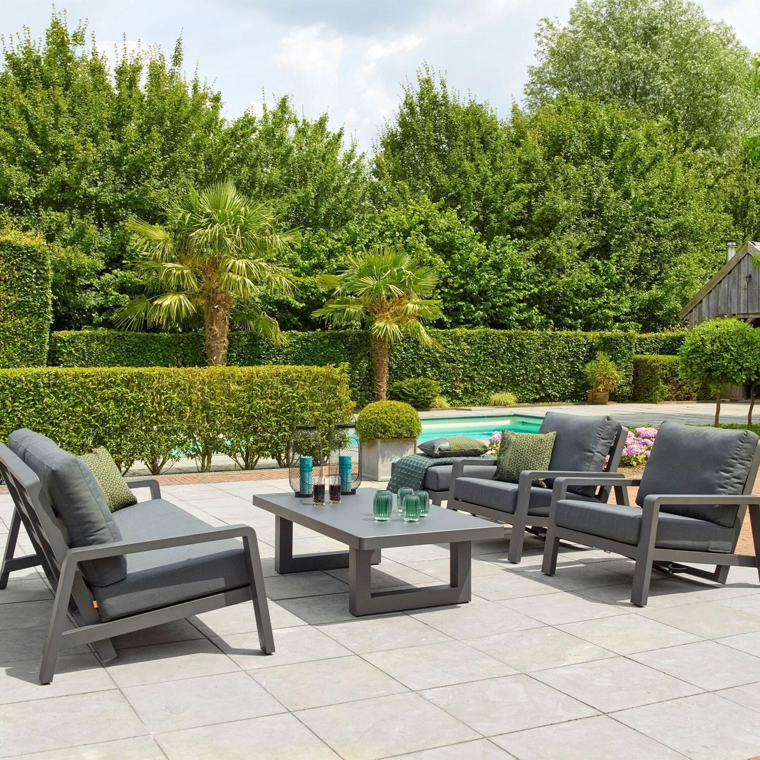 Boston Select 4 Pc Aluminum Reclining Lounge Set By KETTLER - Back Patio - Side View - Lifestyle thumbnail