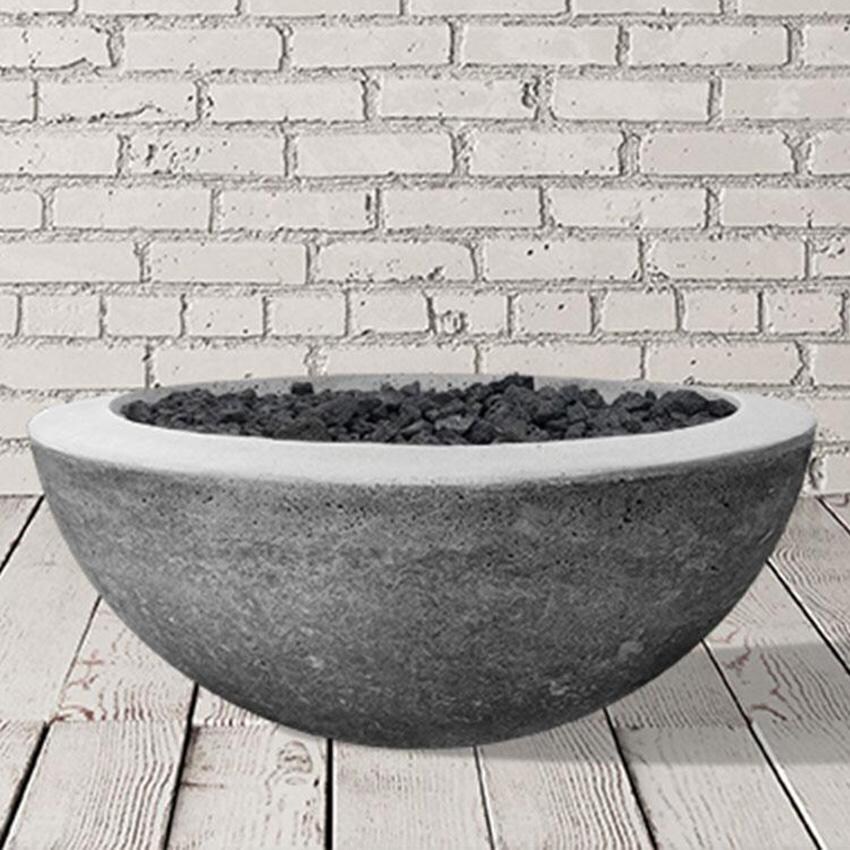 Valley Bay 29 Inch Round Glass Fiber Reinforced Concrete Propane w/ Electronic Ignition Fire Bowl in Natural Concrete by Lakeview Outdoor Designs