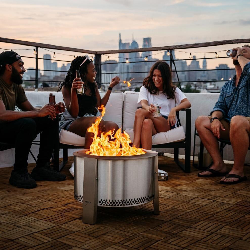 Breeo BR-YS-SS Y Series 21 Inch Portable Smokeless Round Stainless Steel Wood Burning Fire Pit - On the Roof - Lifestyle thumbnail