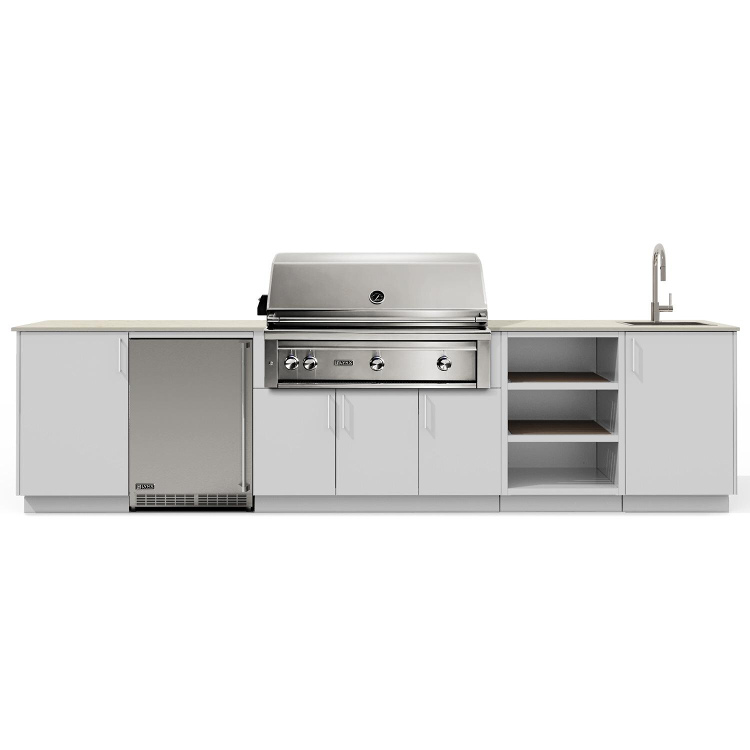 Urban Bonfire Breeze 42 Outdoor Kitchen w/ Lynx Propane Grill, Sink, Refrigerator, Danae Dekton Countertop & Chantilly Finish - B-Breeze-42-Lynx-Danae-Chantilly