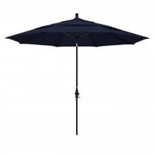 California Umbrella 11 Ft. Octagonal Aluminum Collar Tilt Patio Umbrella W/ Crank Lift & Fiberglass Ribs - Bronze Frame / Olefin Navy Blue Canopy image