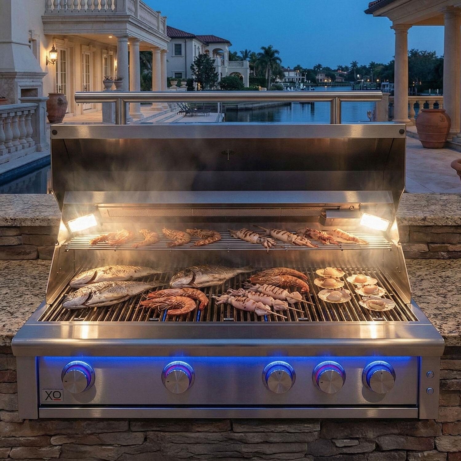 XO Appliance XOGRILL40XLT2N Performance XLT2 40-in 4 Burner Built-In Natural Gas Grill - Food Cooking on Grill - Lifestyle thumbnail
