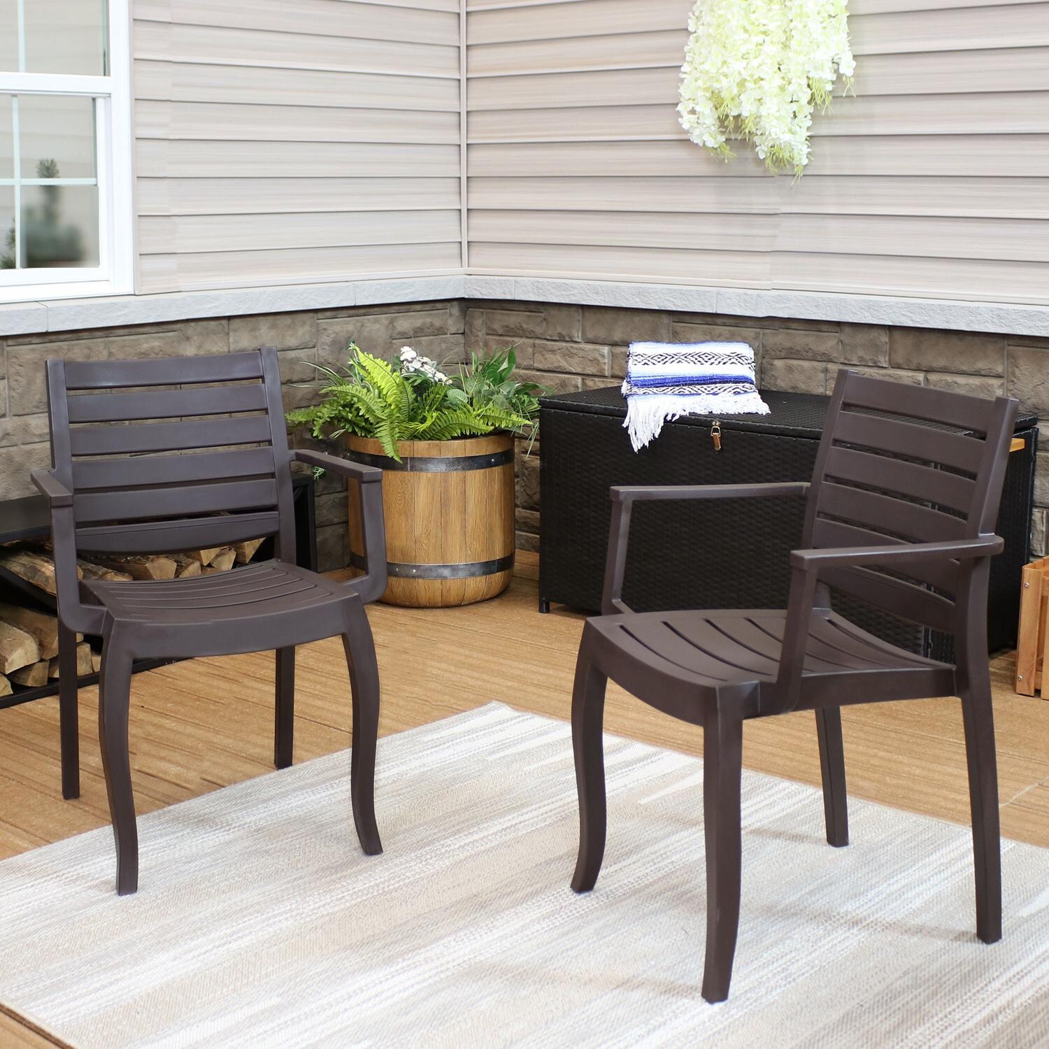 Sunnydaze Decor Illias Plastic Outdoor Arm Chair - Set of 2 - Brown - RBW-181-2PK image
