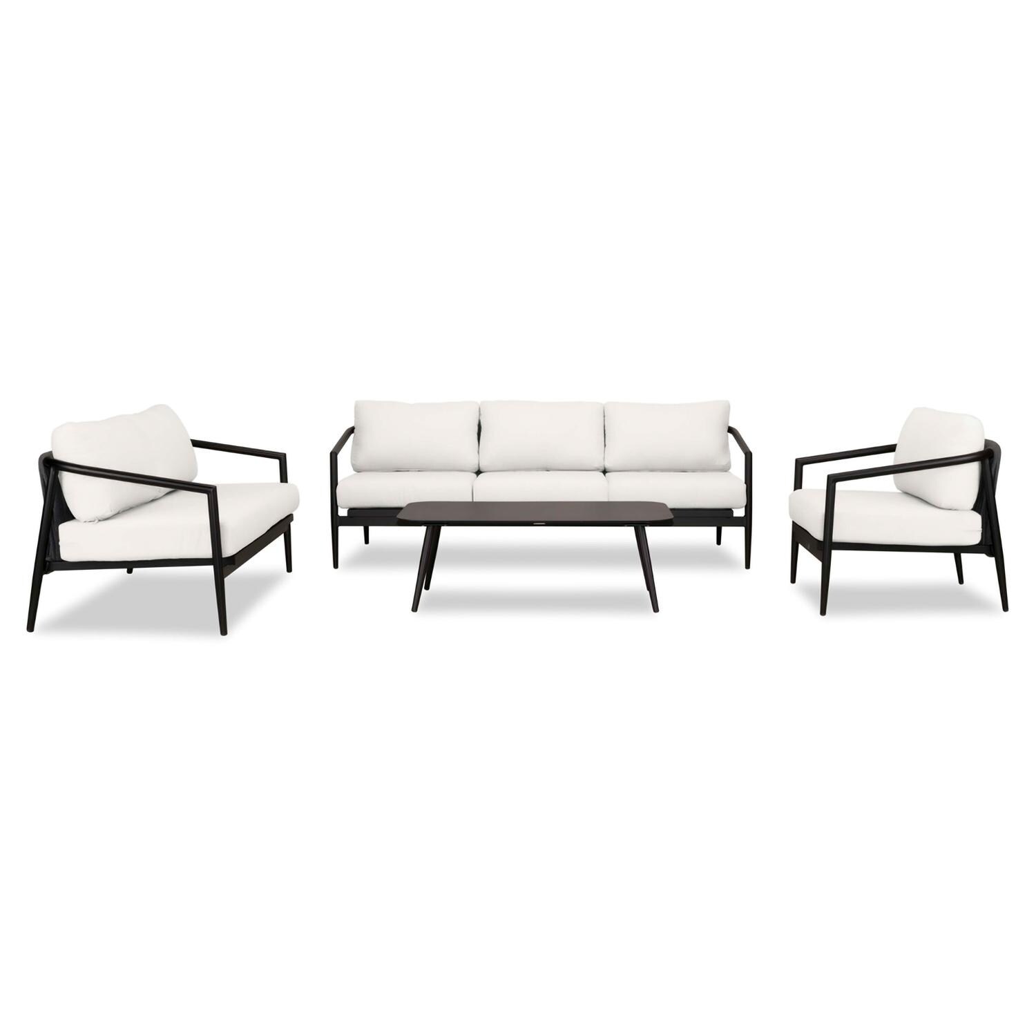 Lakeview Midnight Cove 4 Pc Aluminum Sofa Loveseat Seating Set in Black/Carbon/Canvas Natural - Front - White Background thumbnail