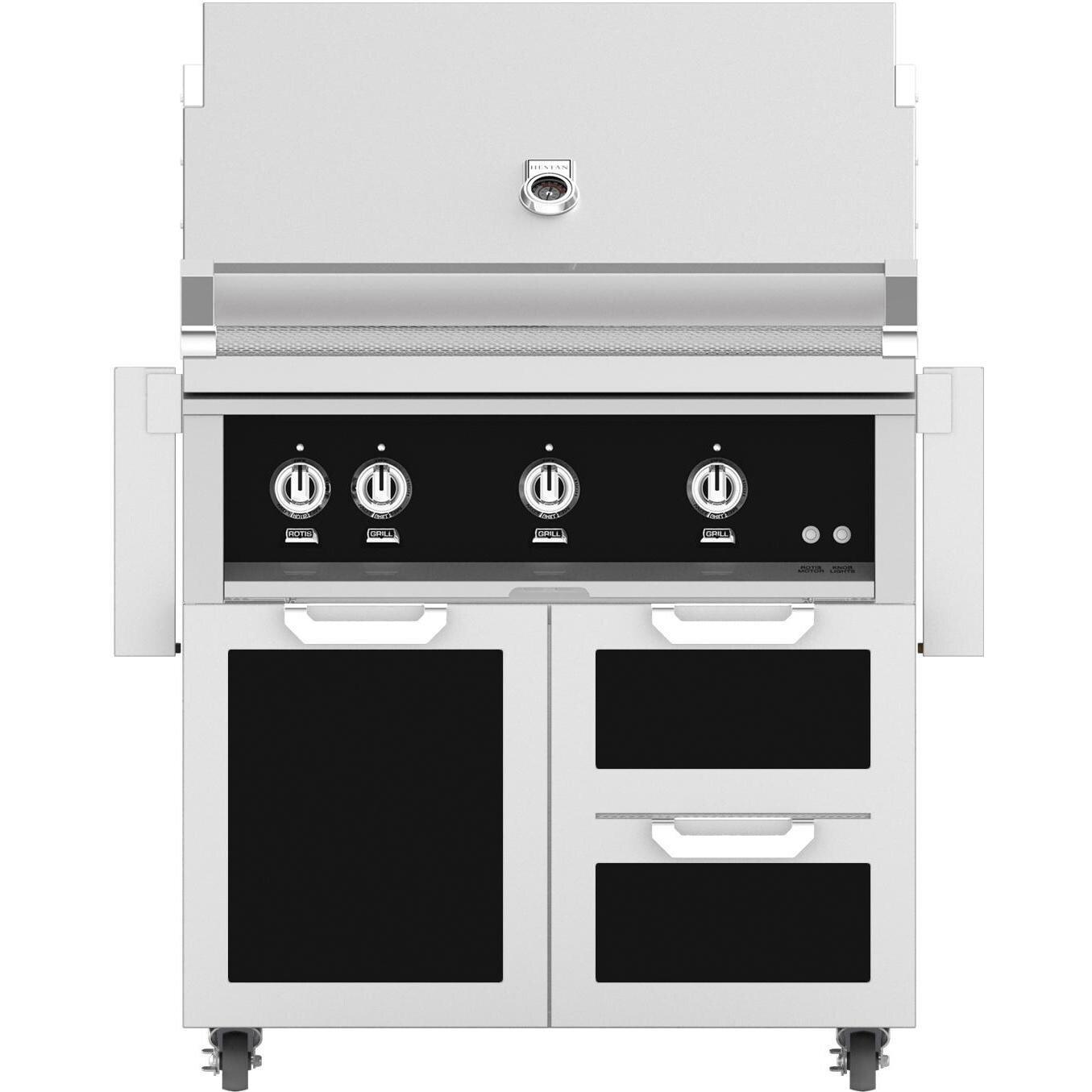 Hestan 36-Inch Freestanding Propane Gas Grill W/ All Infrared Burners & Rotisserie On Double Drawer & Door Tower Cart - Stealth - GSBR36-LP-BK thumbnail
