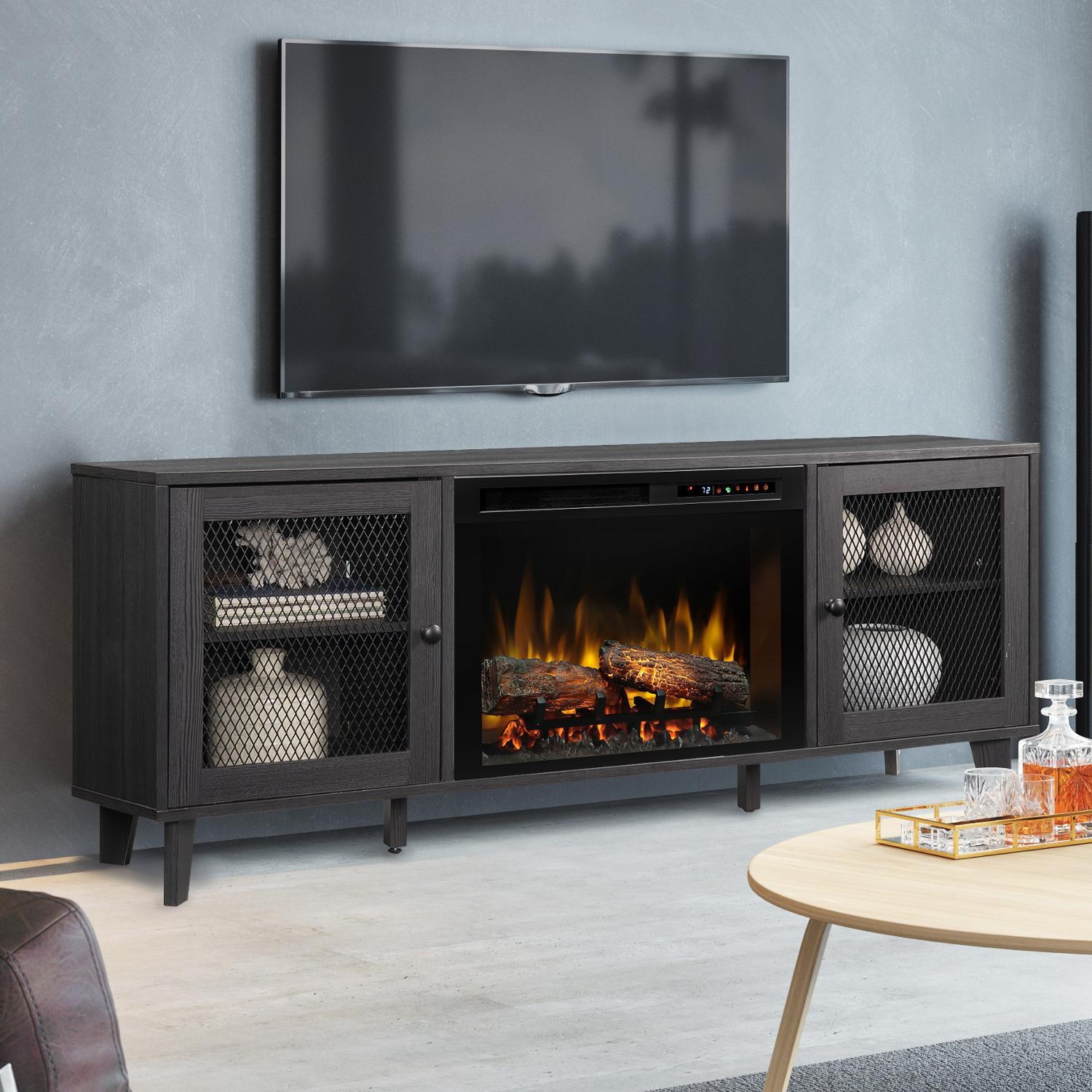 Dimplex - GDS26L8-1909WI - Dean 65-Inch Media Console Electric Fireplace - Logs - Wrought Iron