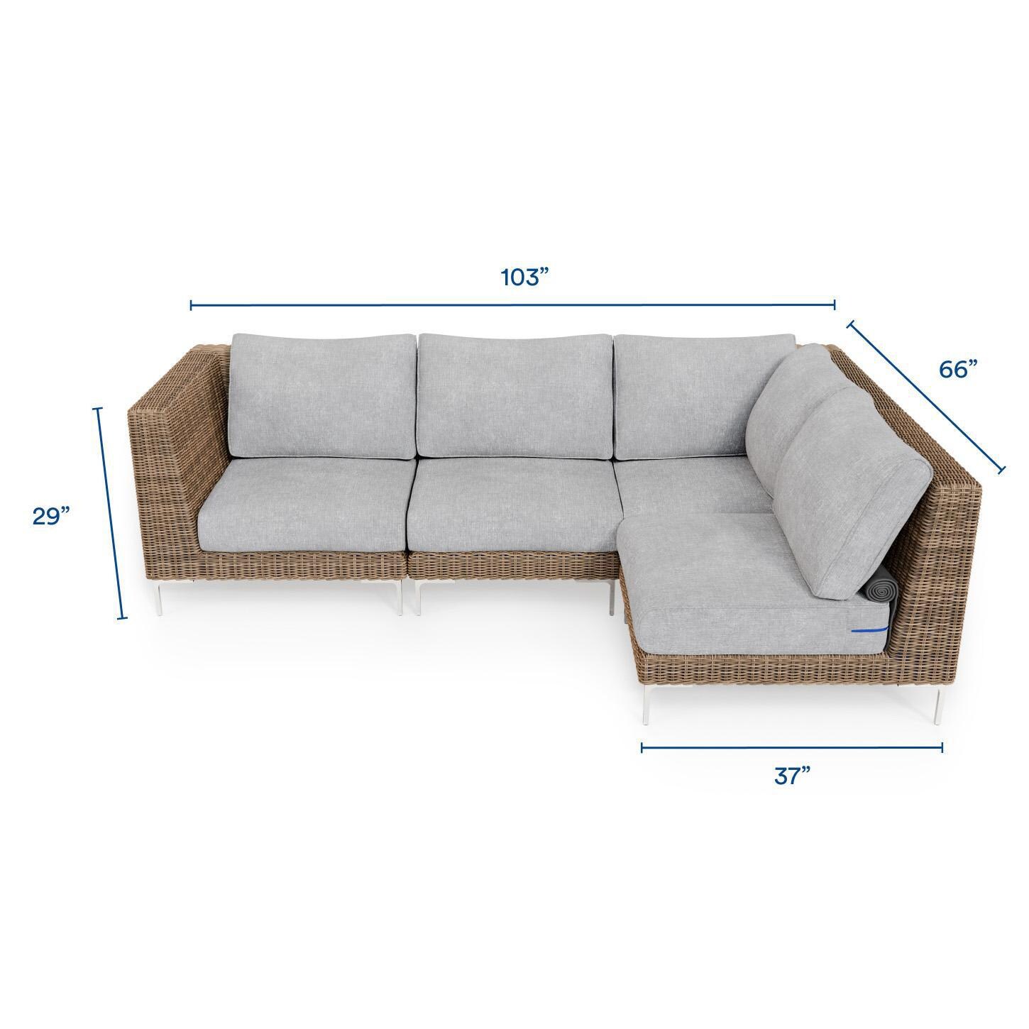 Outer PS-OUT-00102 Brown Wicker Outdoor L Sectional - 4 Seat - Dimensions thumbnail