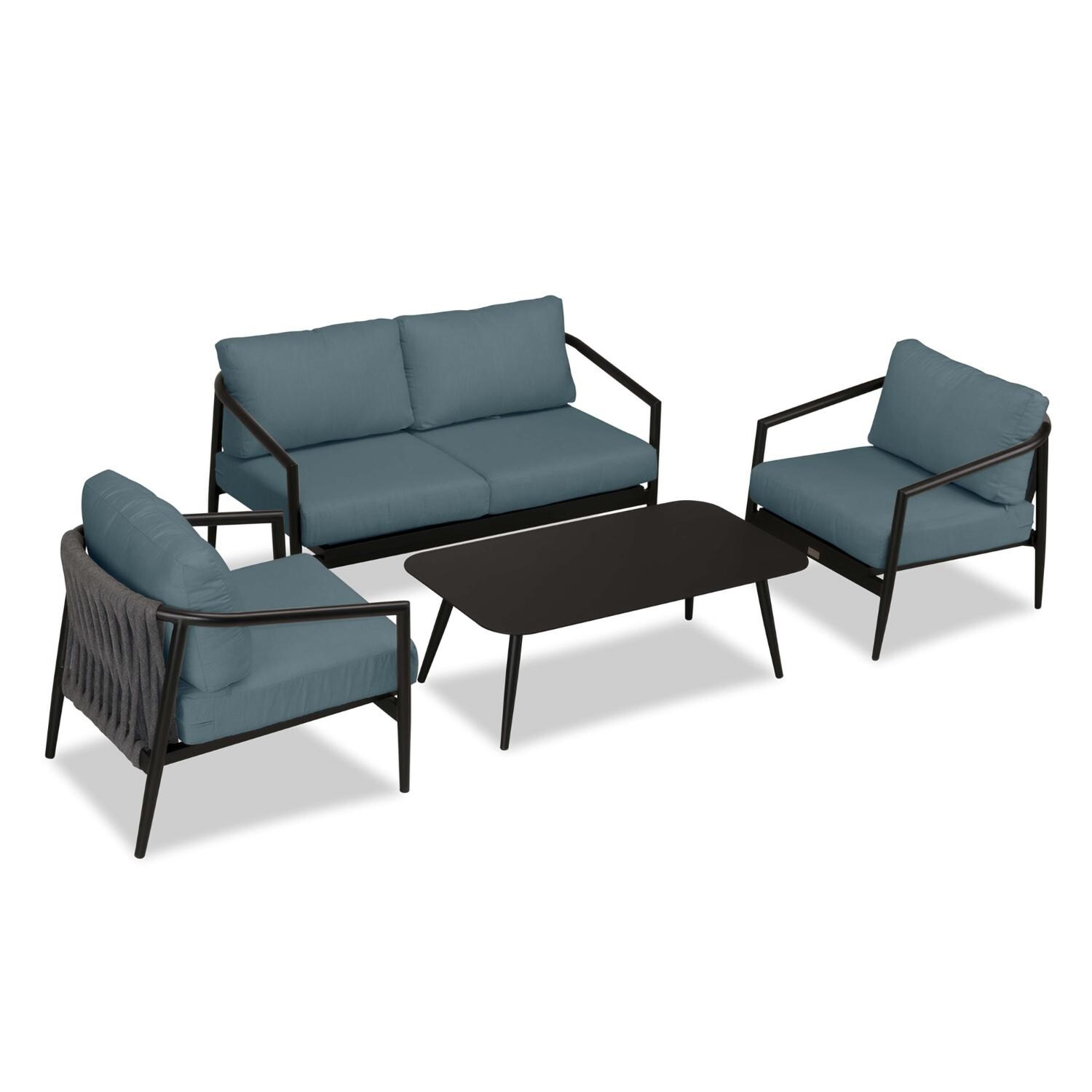 Lakeview Midnight Cove 4 Pc Aluminum Loveseat Seating Set in Black/Carbon/Cast Lagoon - Top - White Background thumbnail