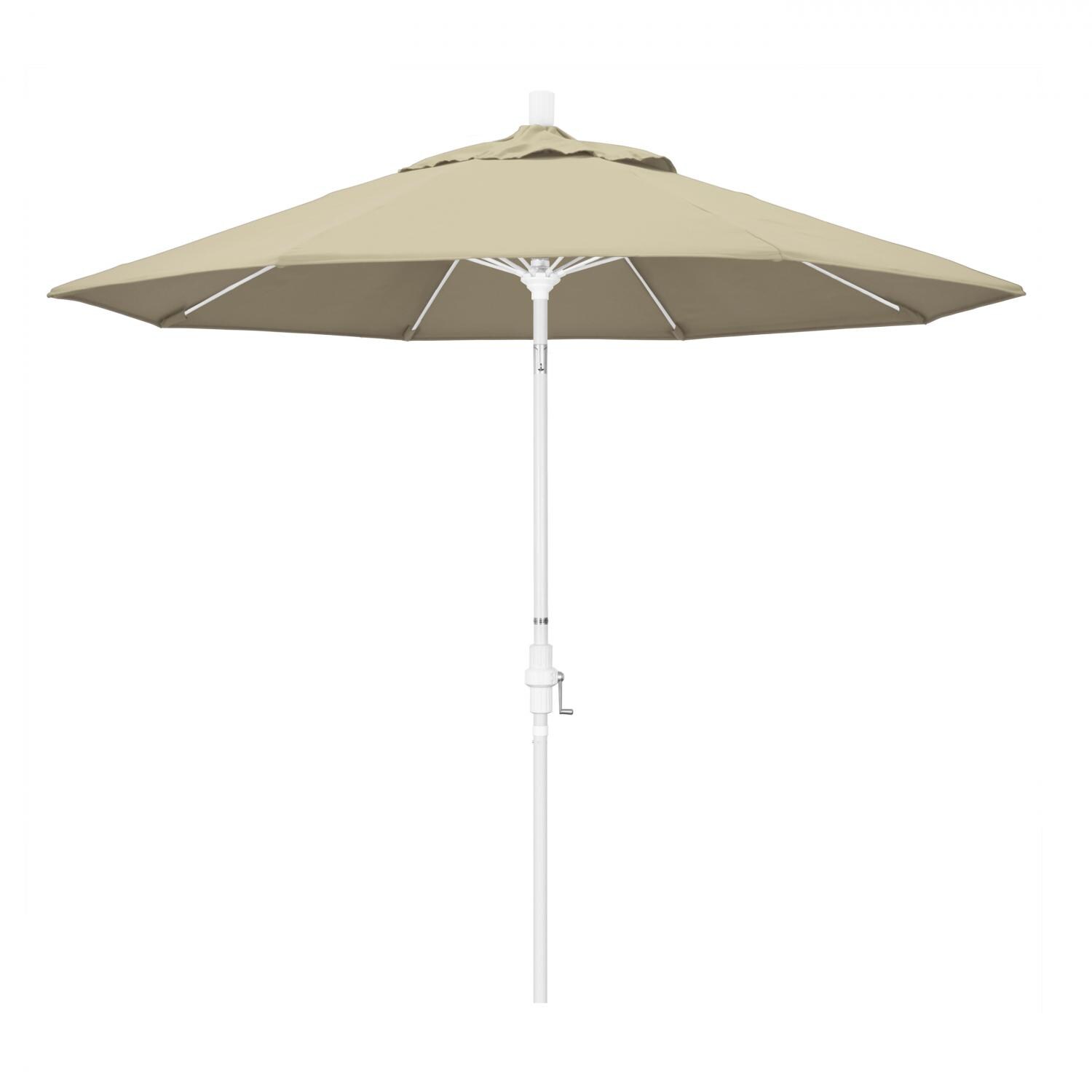 California Umbrella 9 Ft Octagonal Aluminum Collar Tilt Patio Umbrella W/ Crank Lift & Fiberglass Ribs - Matted White Frame / Sunbrella Canvas Antique Beige Canopy thumbnail