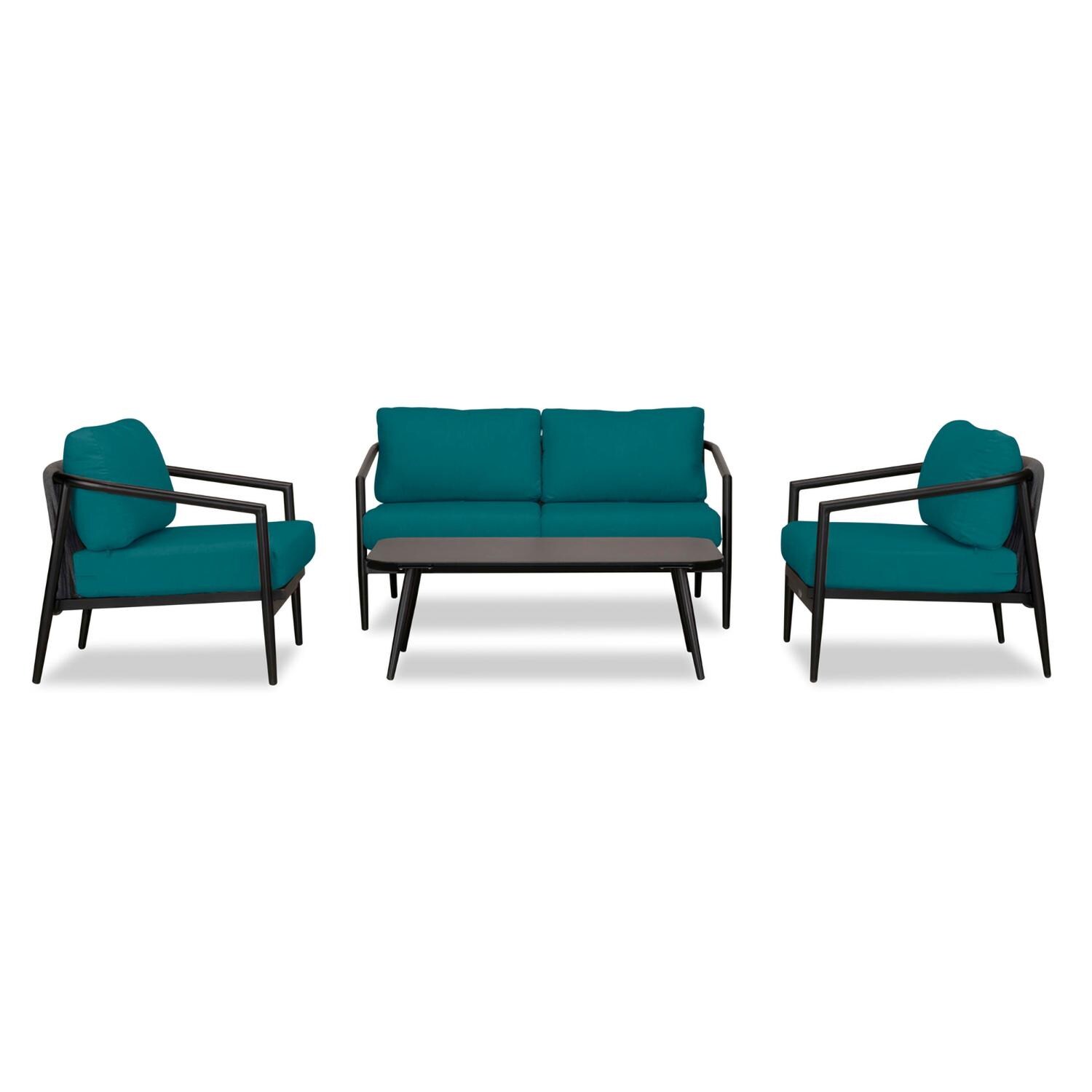 Lakeview Midnight Cove 4 Pc Aluminum Loveseat Seating Set in Black/Carbon/Spectrum Peacock - Front - White Background thumbnail