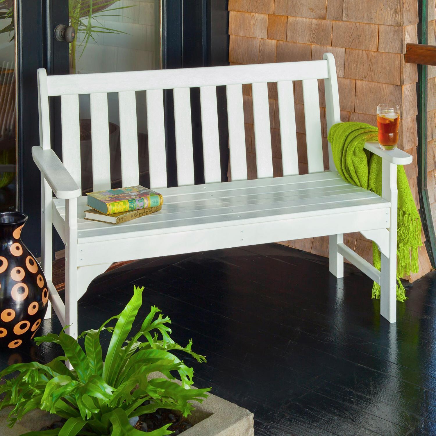 Vineyard 48 Inch Recycled Plastic Bench in White by POLYWOOD