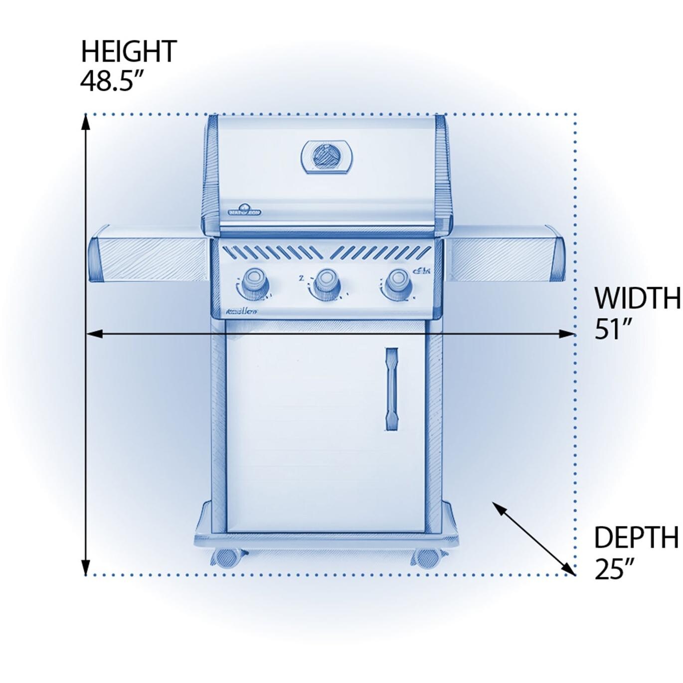 Napoleon RXT425PSS-1 Rogue XT 425 Propane Gas Grill - Stainless Steel - Dimensions - Diagram thumbnail