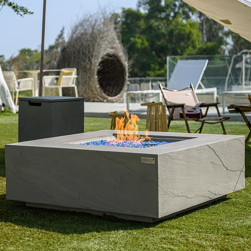 Capertee 40 Inch Square Concrete Propane Fire Pit Table in Gray by Elementi