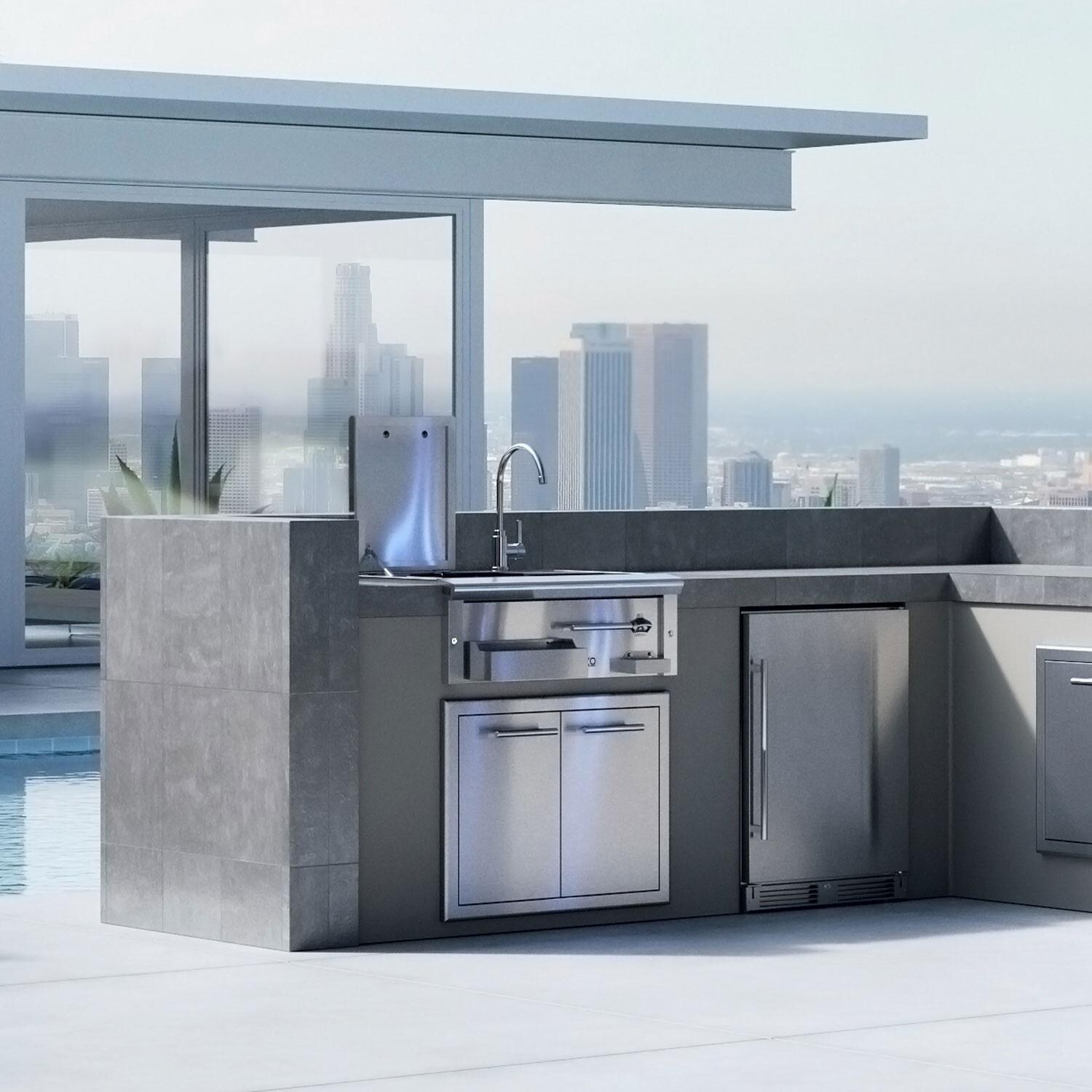 XO Appliance XOG30BARPRO Pro-Grade 30-Inch Outdoor Stainless Steel Cocktail Pro Sink Station - Attached to Kitchen Island - Lifestyle thumbnail