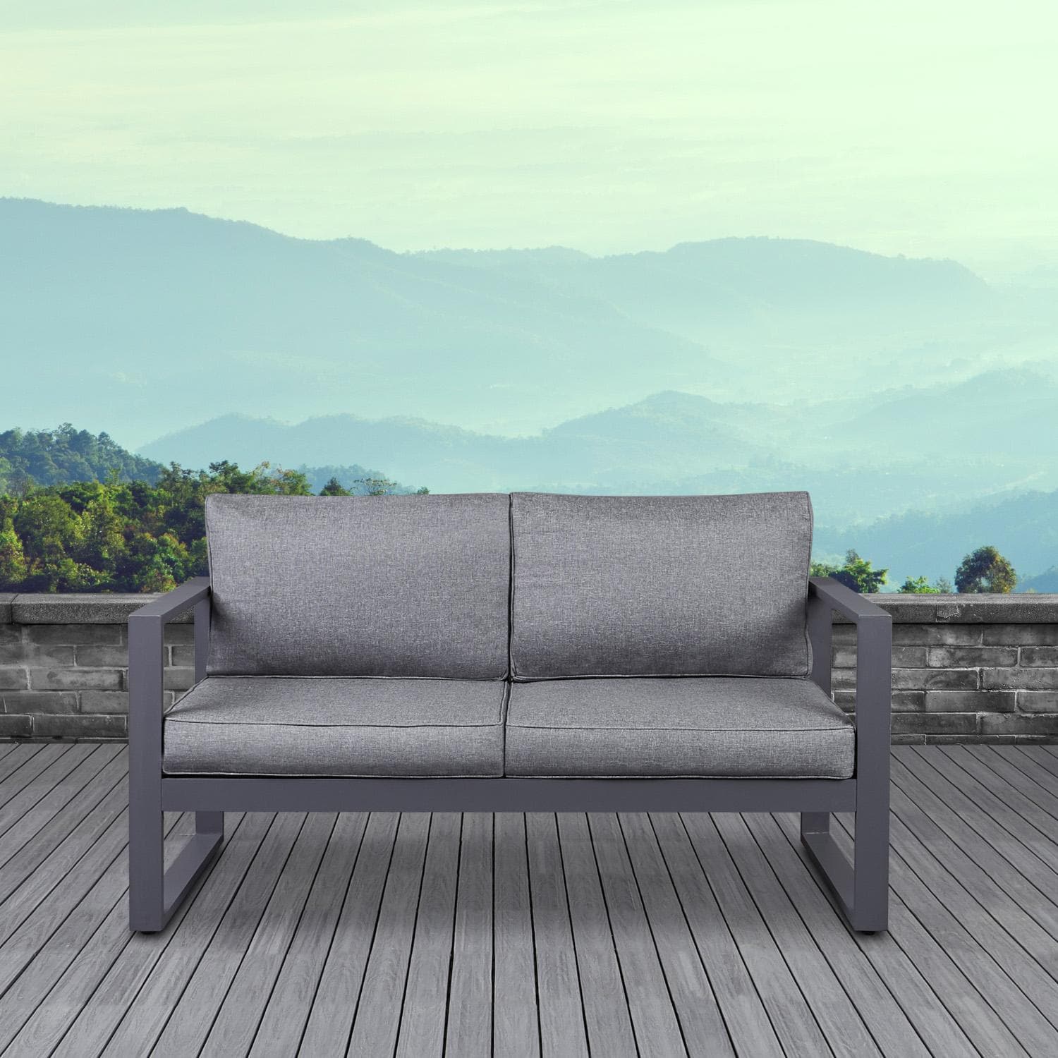 Lakeview Villa Flora Gray W/ Gray Cushions Aluminum Loveseat thumbnail