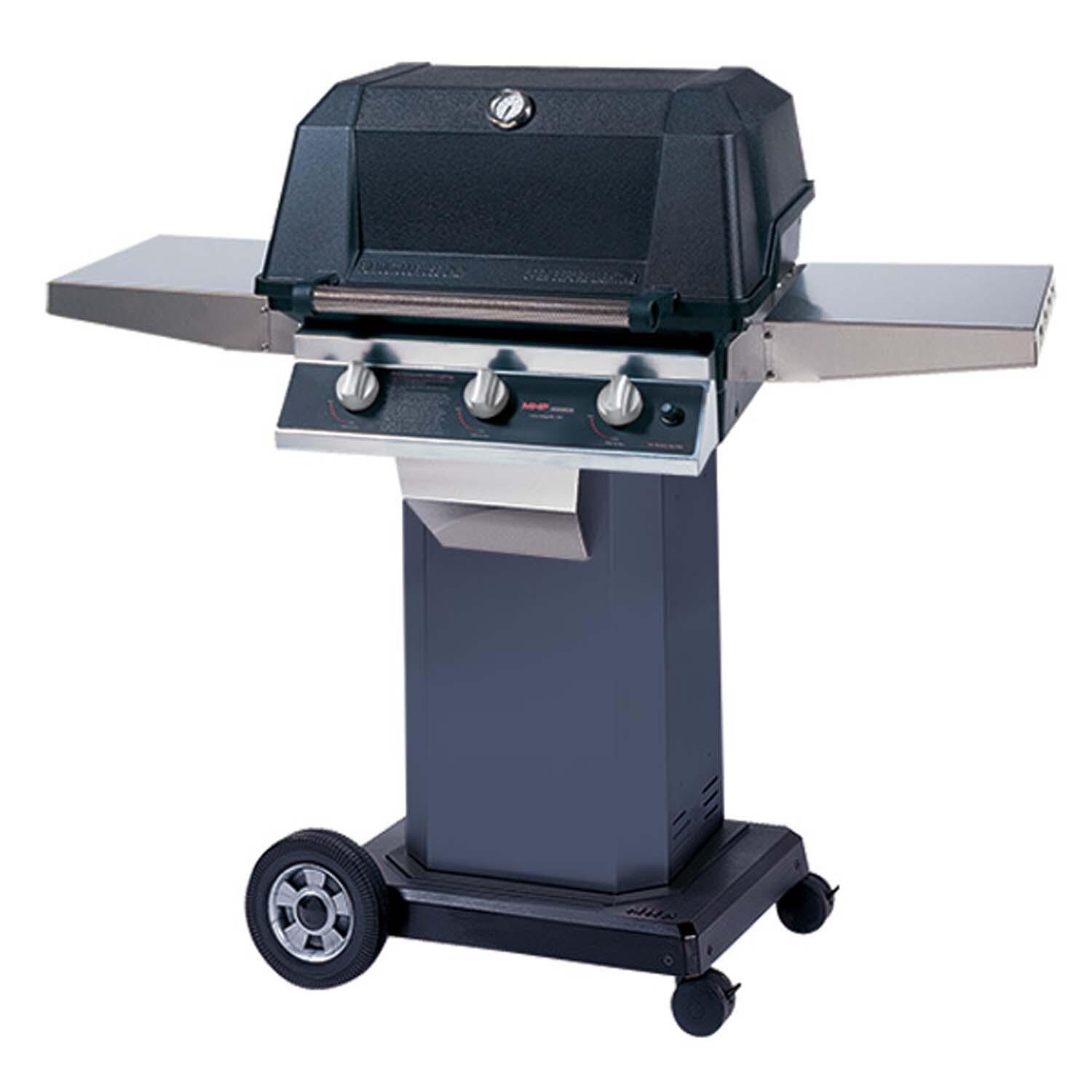MHP W3G Natural Gas Grill w/ SearMagic Grids on Chicago Blues Grill Column & Permanent Base - White Background thumbnail