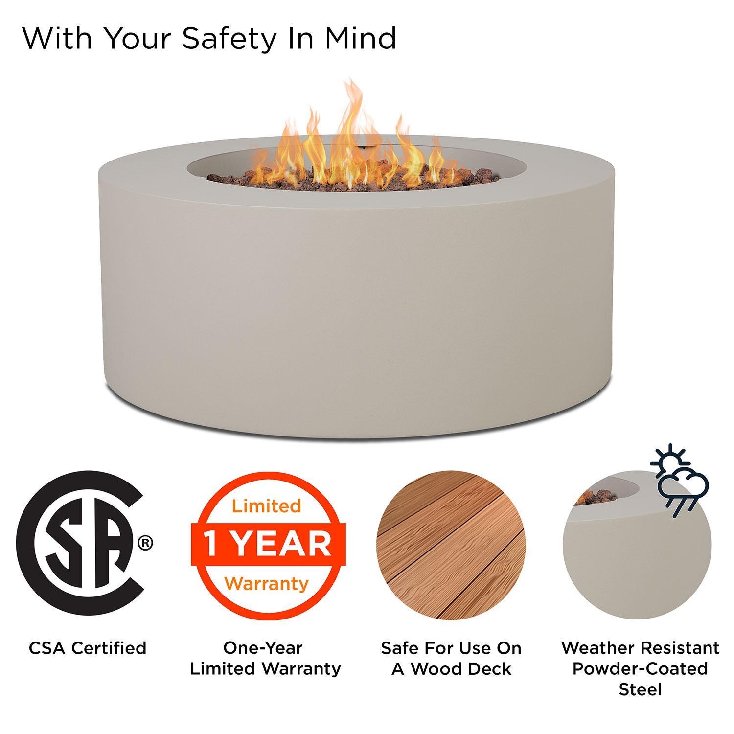 Elysian 36-in Round Steel Propane Fire Pit Table in Light Sand by Lakeview Outdoor Designs - Safety - Detail thumbnail