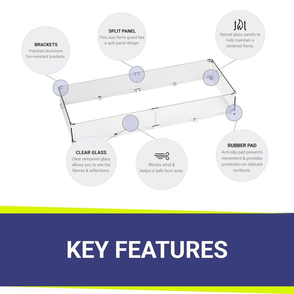 BBQGuys Signature FG-AFPP-36 Polished Glass Flame Guard For 36-Inch Rectangular Drop-In Fire Pit Pans - Feature Bullets thumbnail