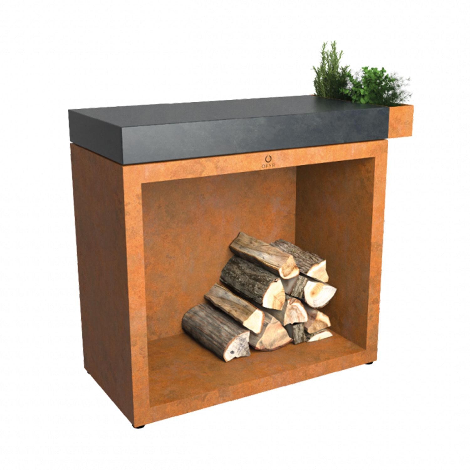 OFYR BBS-90-CD Butcher Block Storage 90 Corten Ceramic Dark Grey 41 Inch Food Prep Station - Display - White Background thumbnail