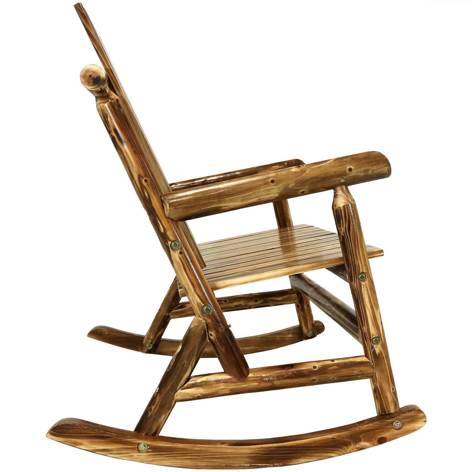 Ultimate Patio Rustic Fir Wood Log Cabin Rocking Loveseat - Side View thumbnail