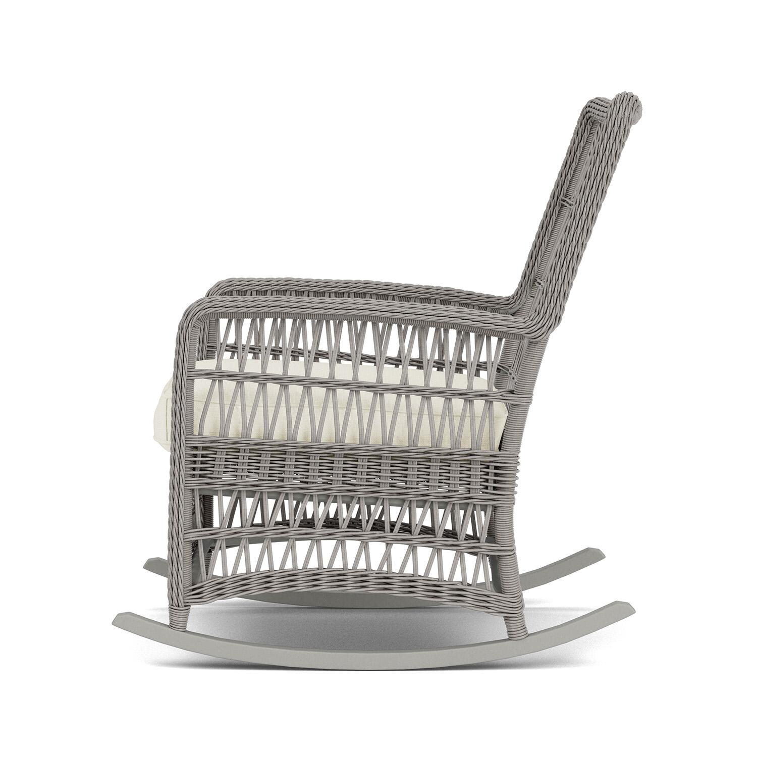 Lloyd Flanders Mackinac High Back Porch Rocker in Putty Finish with Sailcloth Salt fabric - Left Side thumbnail