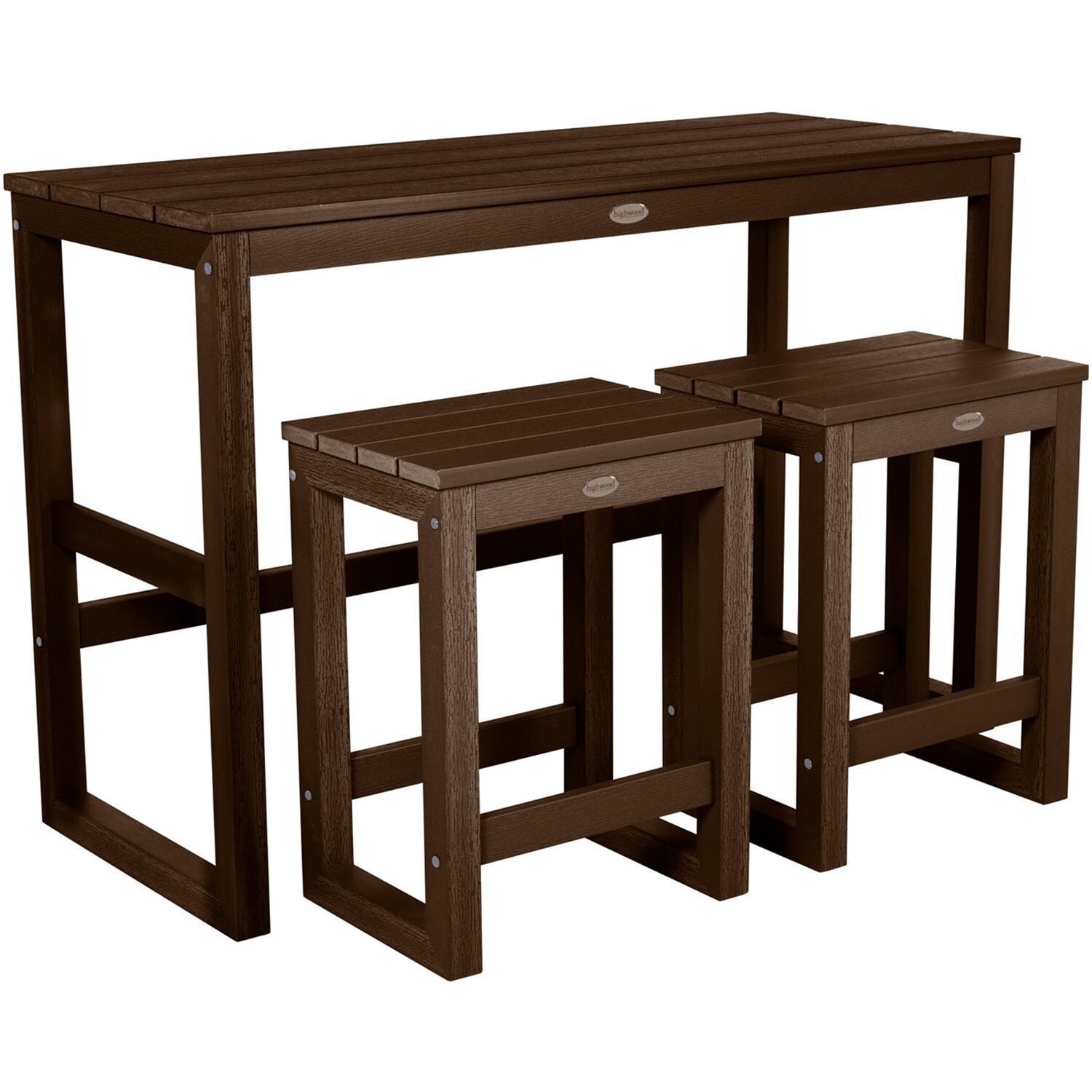 Lakeview Audubon 3 Pc Recycled Plastic Counter Height Balcony Dining Bar Set in Weathered Acorn - Set - White Background thumbnail