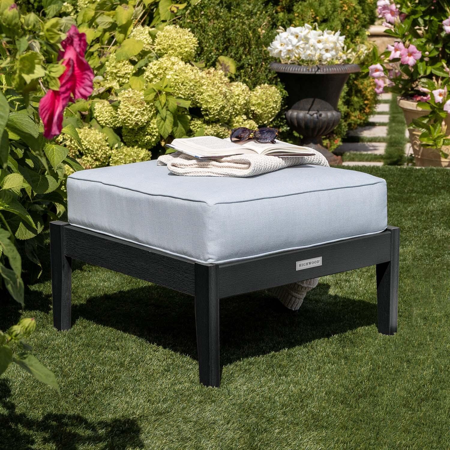 Blushing Bay Recycled Plastic Ottoman in Bliss Dew/Black by Lakeview Outdoor Designs