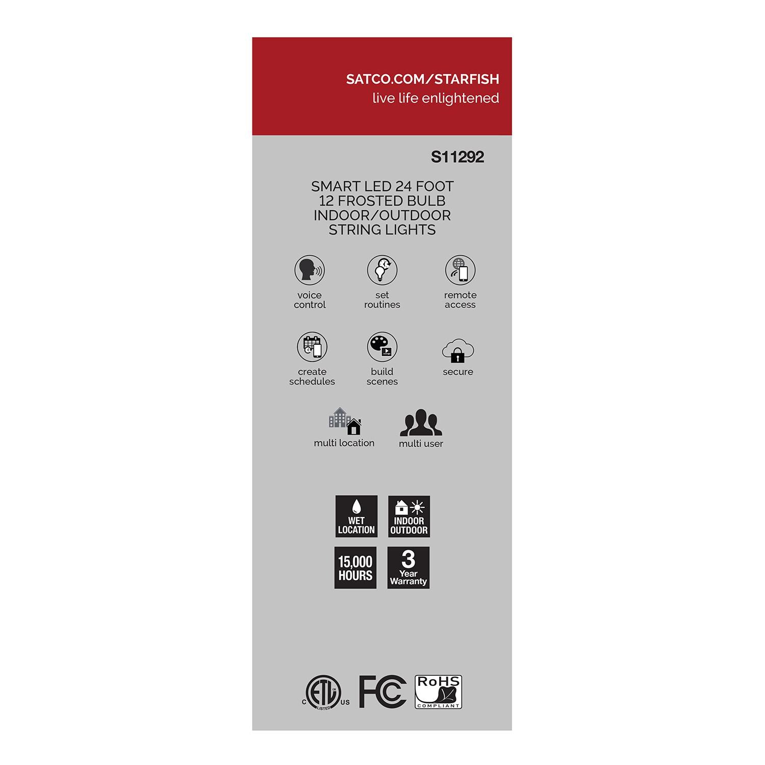 Satco S11292 Smart LED 24 Foot 12 Frosted Bulb String Lights - Packaging Side thumbnail