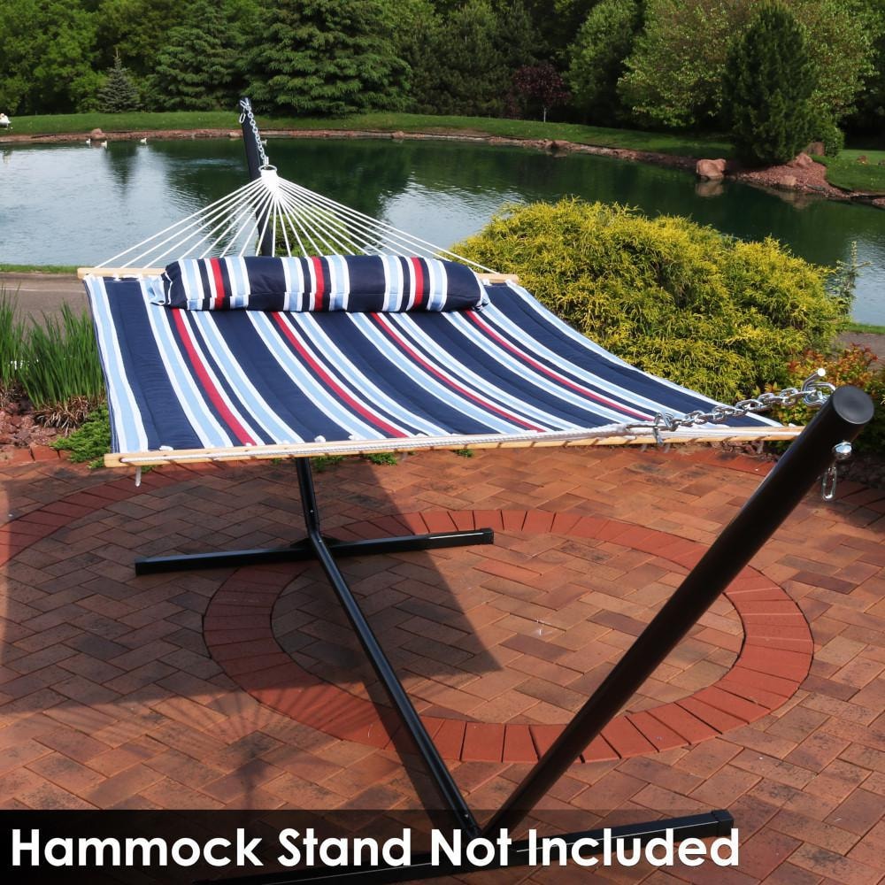 Ultimate Patio Quilted Double Hammock w/ Pillow Nautical Stripe BBQGuys