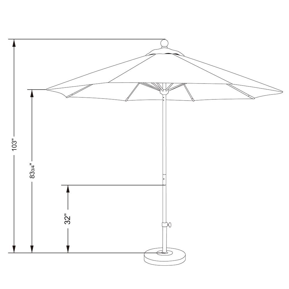California Umbrella Venture Series 9 Ft Octagonal Aluminum Patio Umbrella W/ Push Lift & Fiberglass Ribs - Line Drawing thumbnail