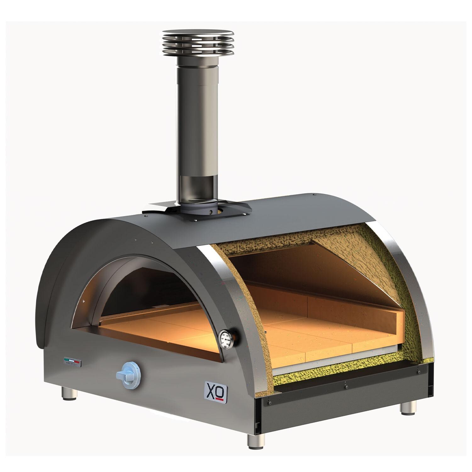 XO Appliance XOPIZZA1GASCAL PIZZA1 Countertop Hybrid Propane & Wood-Fired Pizza Oven in Carbona - Cooking Deck - White Background thumbnail